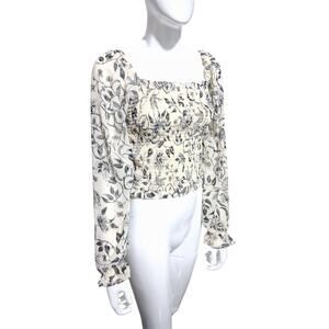 Japna Fairycore Women's size M Floral Sheer Smocked‎ Puff Sleeve Romantic Top